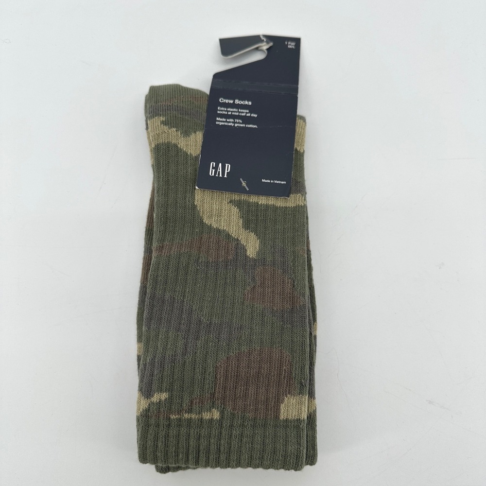 Gap Organic Cotton Crew Socks Green Camo Woodland Mid Calf M/L 737446-89-1-0005